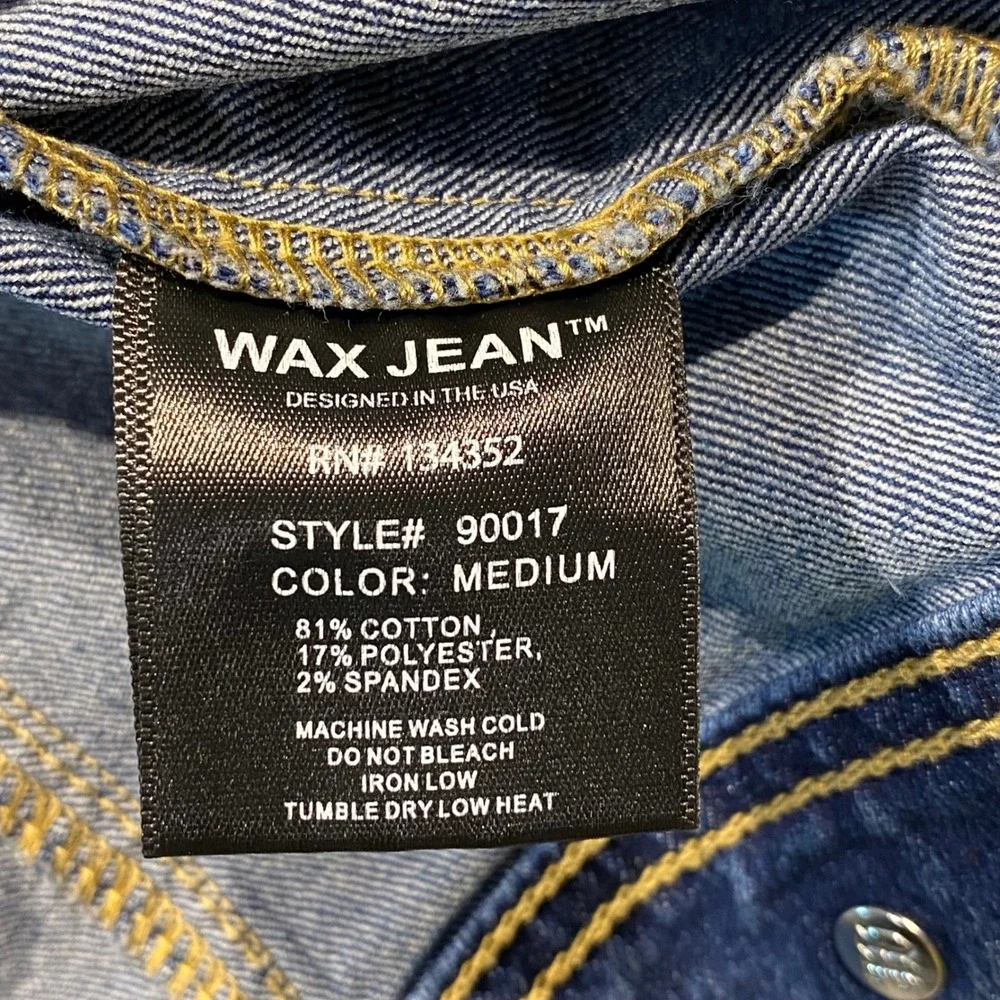 Wax Jean Denim Trucker Jacket Kids Size Large Blue Stretch Cotton‎ Blend EUC
